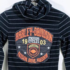 Harley Davidson Motorcycles Striped Thermal Henley Hoodie Womens X-Small Biker